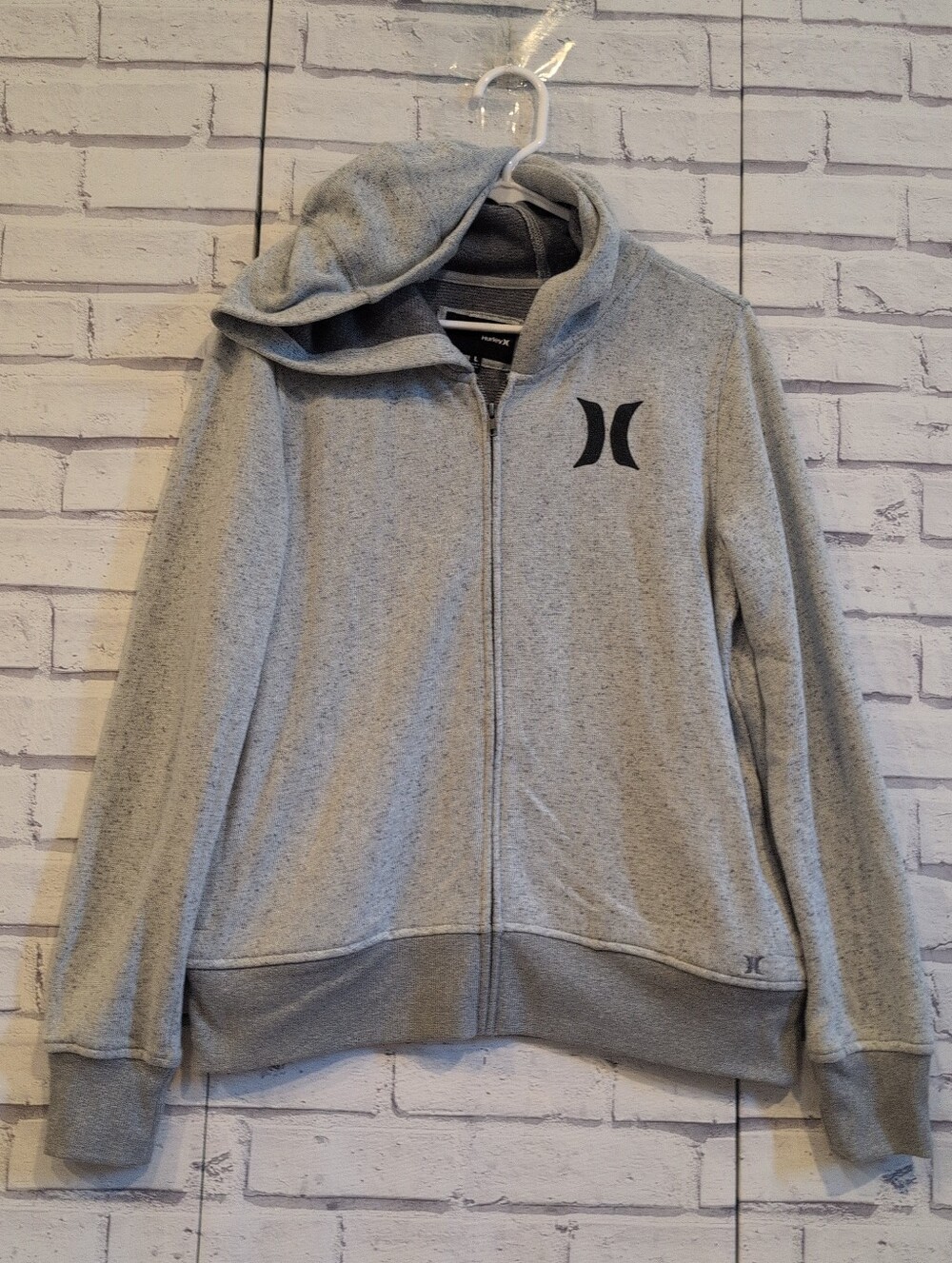 Hurley Women's Size L Gray Full-Zip Hoodie Jacket Sweatshirt Logo Pockets